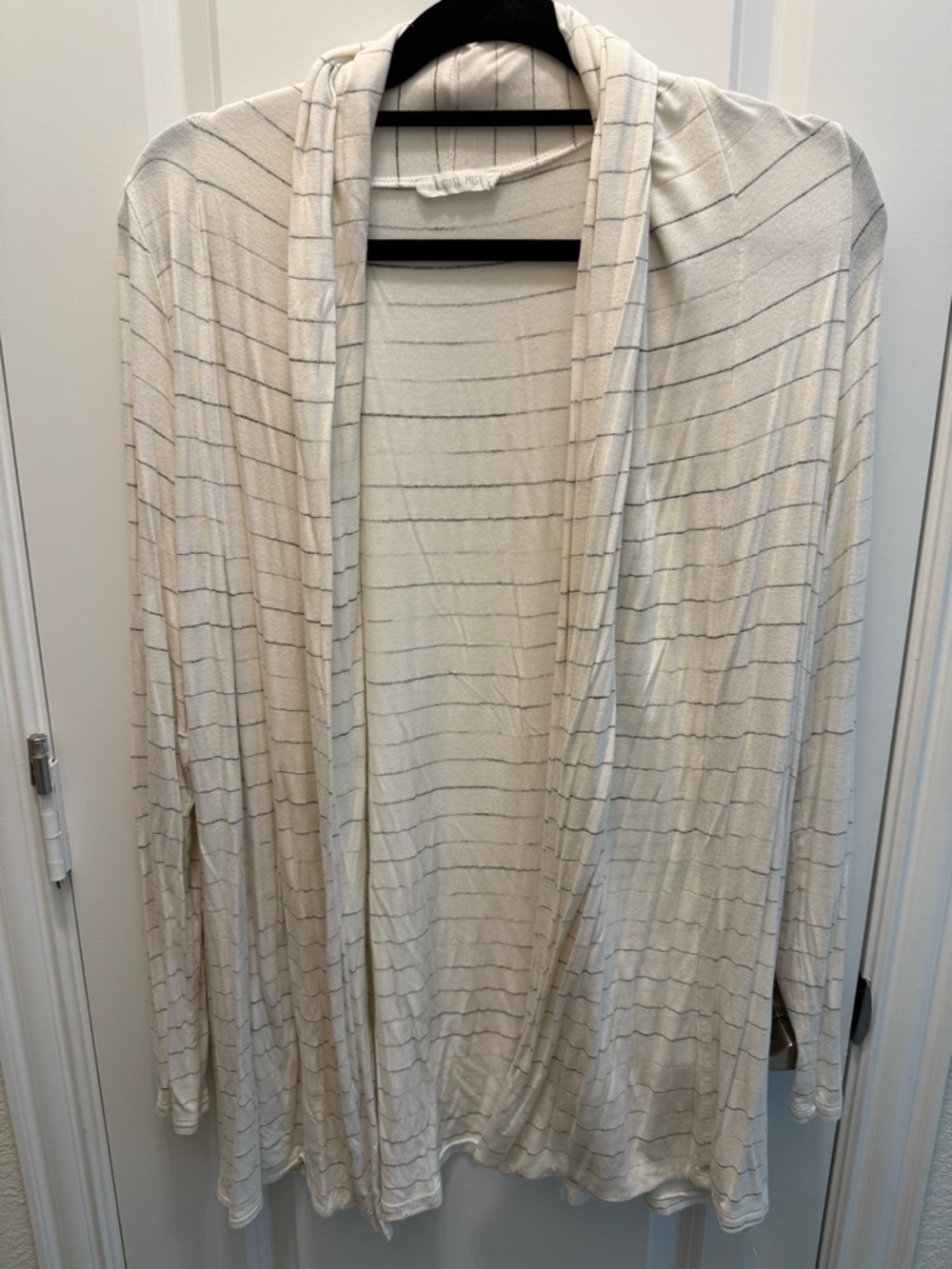 August Mist Light Cream/Grey Striped Open-Front Cardigan